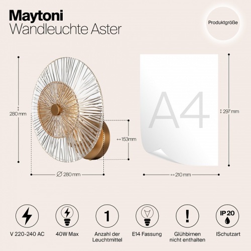 Накладной светильник Maytoni Aster MOD007WL-01G фото 5 Накладной светильник Maytoni Aster MOD007WL-01G фото 5