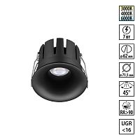 NOVOTECH 359885 WIR NT26 000 черный Светильник встраиваемый с переключателем цв. температуры IP20 LED 7W 100-265V 3000К/4000К/6000К ECLAT