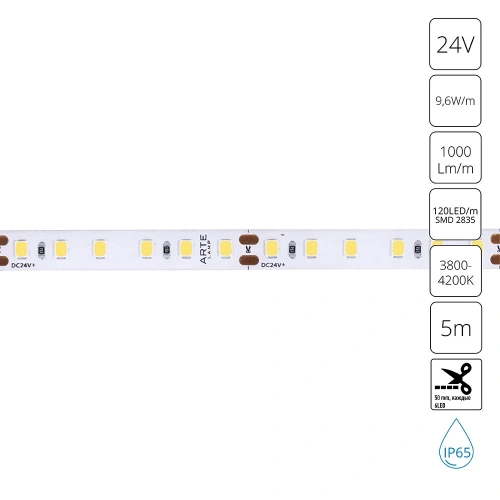 Светодиодная лента 24V 9,6W/m 4000К 5м Arte Lamp AQUA TAPE A2412008-05-4K Светодиодная лента 24V 9,6W/m 4000К 5м Arte Lamp AQUA TAPE A2412008-05-4K