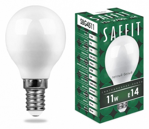 Лампа светодиодная Feron Saffit SBG4511 E14 11Вт 2700K 55136 Лампа светодиодная Feron Saffit SBG4511 E14 11Вт 2700K 55136