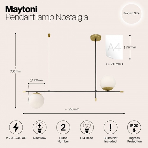Подвесной светильник Maytoni Nostalgia MOD048PL-02G фото 3 Подвесной светильник Maytoni Nostalgia MOD048PL-02G фото 3
