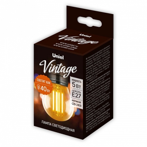 Лампа светодиодная Uniel VINTAGE E27 5Вт 2250K UL-00010552 фото 2 Лампа светодиодная Uniel VINTAGE E27 5Вт 2250K UL-00010552 фото 2