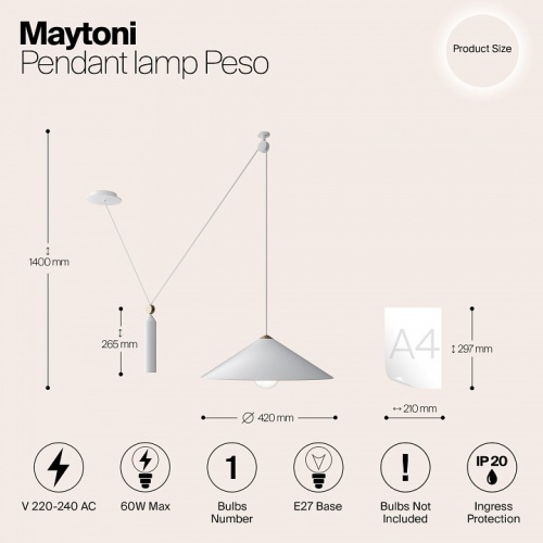 Подвесной светильник Maytoni Technical Peso P080PL-01W фото 5 Подвесной светильник Maytoni Technical Peso P080PL-01W фото 5