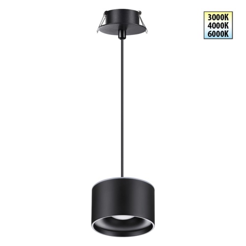 NOVOTECH 358965 SPOT NT22 446 черный Светильник встраиваемый с переключ. цв. температуры, провод 2м IP20 LED 3000К\4000К\6000К 12W вниз + 3W вверх 110-265V GIR