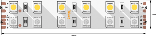 Лента светодиодная стандарт 5050, 120 LED/м, 28,8 Вт/м, 24В , IP20, Цвет: RGB + холодный белый