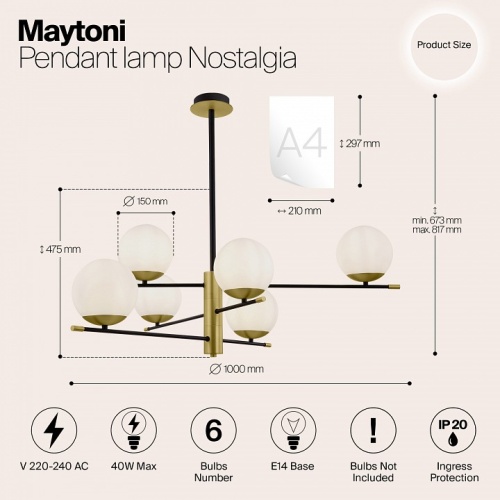 Люстра на штанге Maytoni Nostalgia MOD048PL-06G фото 3