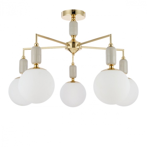 LUMION 6580/5C CLASSI LN26 36 французское золото, серый/белый металл, керамика/стекло Люстра потолочная E14 5*40W 220V VIVIEN фото 6