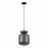 ODEON LIGHT 5042/1B PENDANT ODL24 373 черный/дымчатый/металл/стекло/эко.кожа Подвес E27 1*60W JUGI