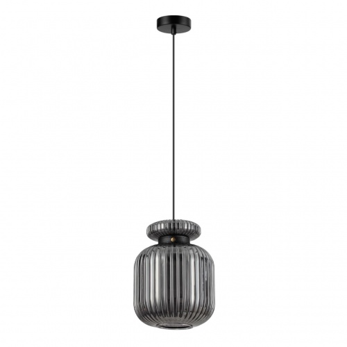 ODEON LIGHT 5042/1B PENDANT ODL24 373 черный/дымчатый/металл/стекло/эко.кожа Подвес E27 1*60W JUGI