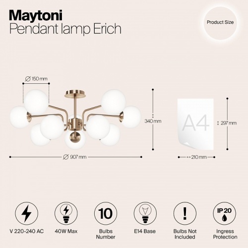 Люстра на штанге Maytoni Erich MOD221PL-10G фото 2