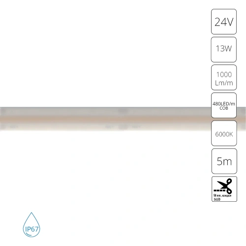 Светодиодная лента 24V 13W/m 6000К 5м IP67 Arte Lamp AQUA LANE A2448010-03-6K