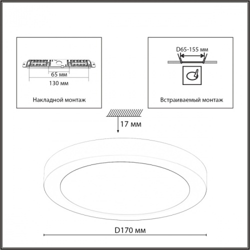 SONEX 7788/12L MITRA LED SN 537 Светильник пластик/белый/черный LED 12Вт 3000/4000/6500К D170 IP44 CCT/датчик движения NEBULA BLACK фото 9