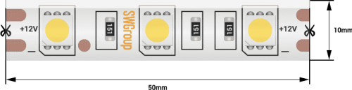 Лента со скотчем 3М светодиодная стандарт 5050, 60 LED/м, 14,4 Вт/м, 12В , IP65, Цвет: Красный