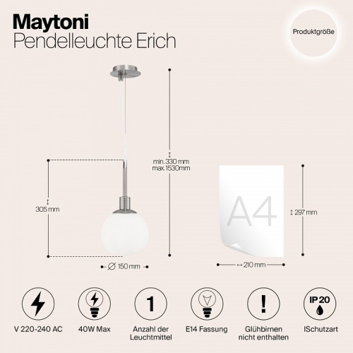 Подвесной светильник Maytoni Erich MOD221-PL-01-G фото 8