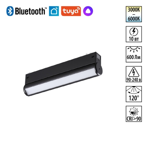 NOVOTECH 359951 PORT NT25 216 черный Трековый св-к диммир. со сменой цв.температуры, пульт ДУ/Tuya Smart Life IP20 LED 10W 3000-6000K 90-240V VECTOR