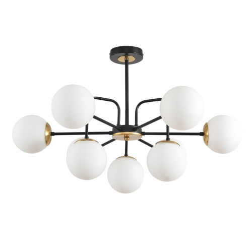 LUMION 8375/9C MODERNI LN26 172 черный/латунь/белый, металл/стекло Люстра потолочная E27 9*60W 220V ELRONA