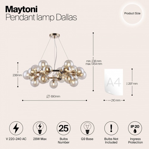 Подвесная люстра Maytoni Dallas MOD548PL-25G фото 6 Подвесная люстра Maytoni Dallas MOD548PL-25G фото 6