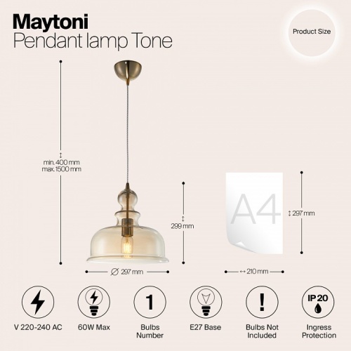Подвесной светильник Maytoni Tone P001PL-01BZ фото 4 Подвесной светильник Maytoni Tone P001PL-01BZ фото 4