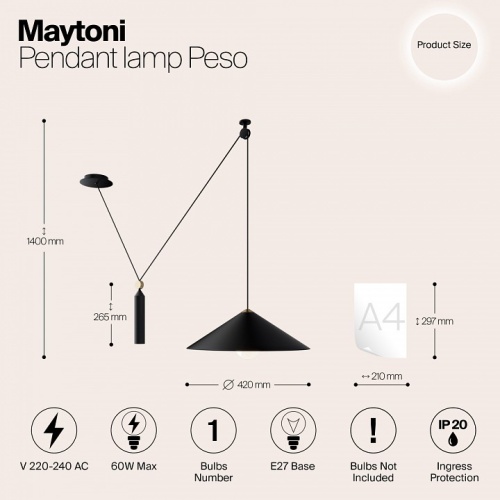 Подвесной светильник Maytoni Technical Peso P080PL-01B фото 5 Подвесной светильник Maytoni Technical Peso P080PL-01B фото 5