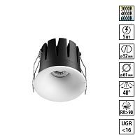 NOVOTECH 359882 WIR NT26 000 белый Светильник встраиваемый с переключателем цв. температуры IP20 LED 5W 100-265V 3000К/4000К/6000К ECLAT