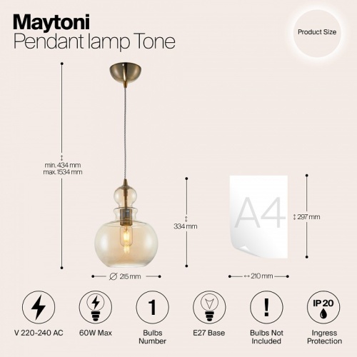 Подвесной светильник Maytoni Tone P003PL-01BZ фото 4 Подвесной светильник Maytoni Tone P003PL-01BZ фото 4