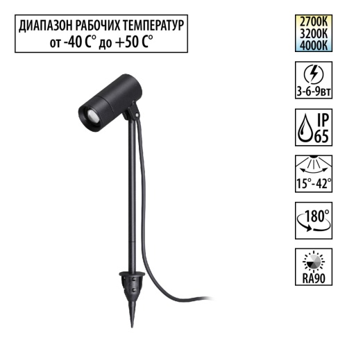 NOVOTECH 359713 STREET NT25 788 черный Светильник грунтовый с переключ. цв. температуры и мощности IP65 LED 3/6/9W 85-265V 2700К\3200К\4000К LANDSCAPE